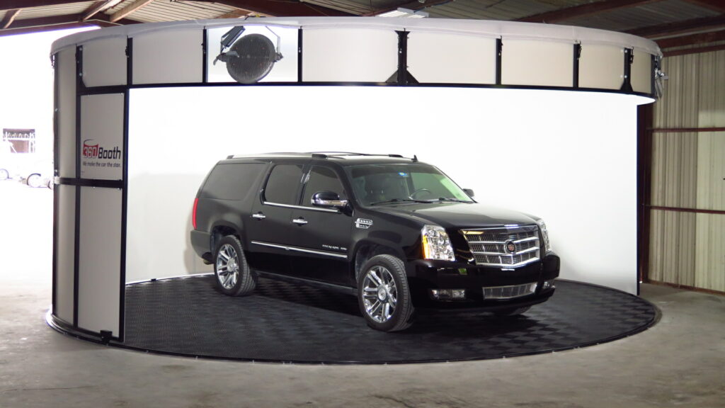 Black Cadillac Escalade photographed inside a 360Booth vehicle photo studio