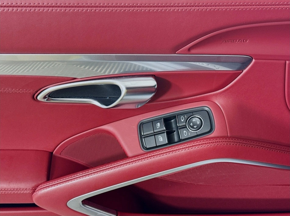 Red leather car interior in a car photo booth