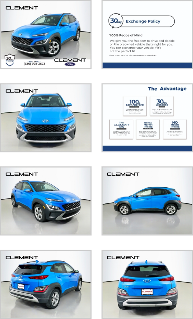 A selection of photos and slides showing an SUV in a photo booth