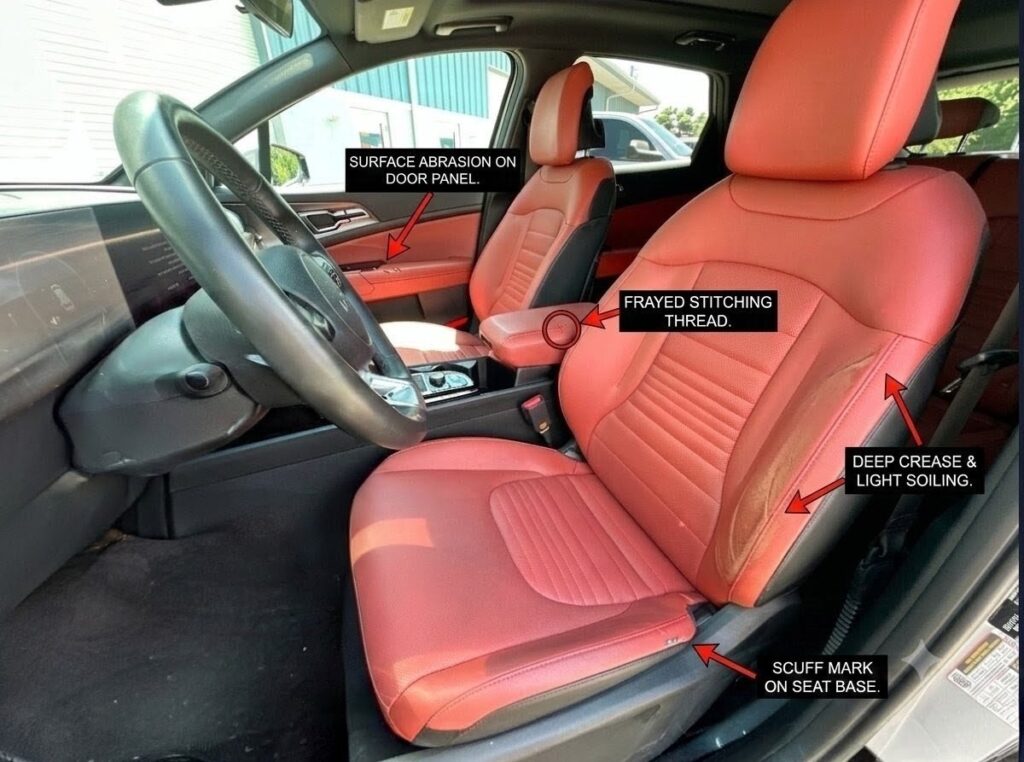 Car interior with flaws clearly marked