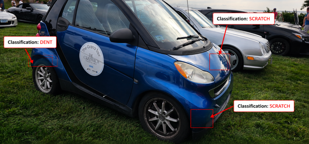 Smart car with flaws clearly marked