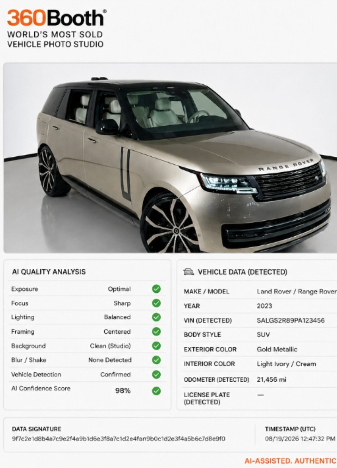 VPD page with an SUV and its data detected by AI