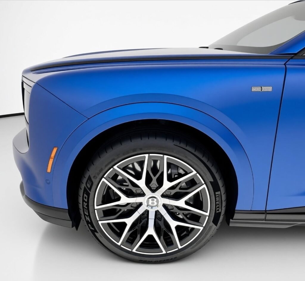 Close-up of a vehicle wheel and tire photographed for a dealership listing